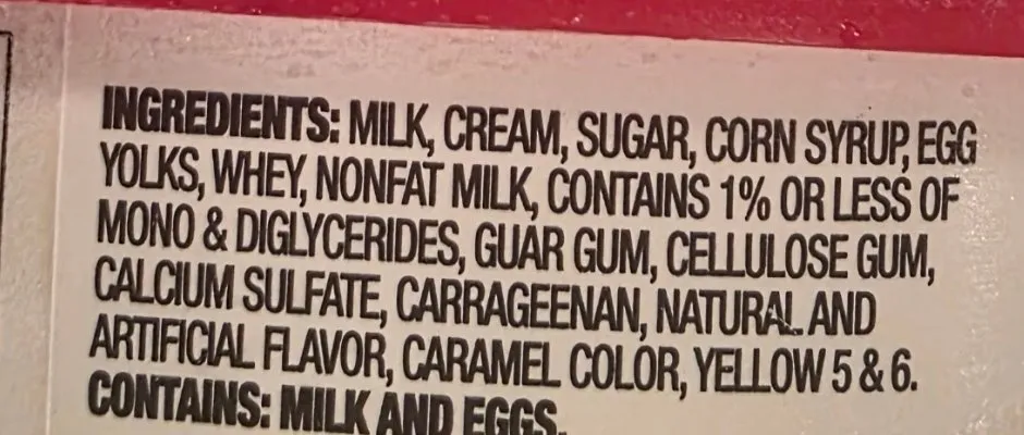 Scanned US ingredient label